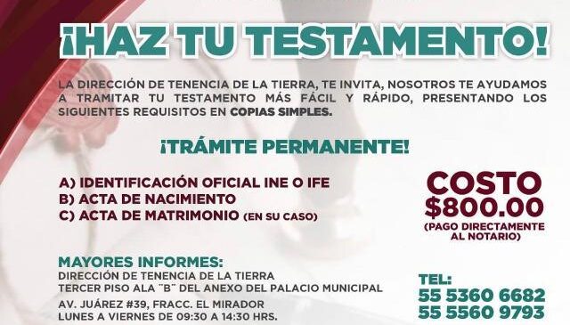 EXHORTA NAUCALPAN A CIUDADANÍA APROVECHAR EL MES DEL TESTAMENTO