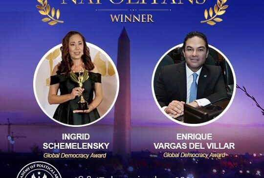 INGRID SCHEMELENSKY Y ENRIQUE VARGAS FUERON DISTINGUIDOS CON EL GLOBAL DEMOCRACY AWARD