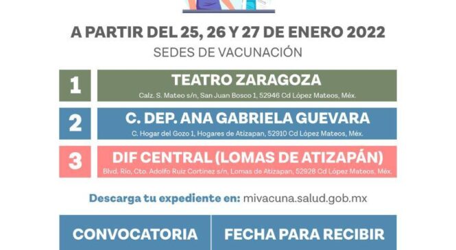 ANUNCIAN VACUNACIÓN COVID DE REFUERZO PARA PERSONAS DE 50 A 59 EN ATIZAPÁN DE ZARAGOZA