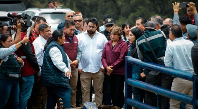 SUPERVISAN ALCALDE ISAAC MONTOYA Y  GOBERNADORA DELFINA GÓMEZ TRABAJOS PREVENTIVOS DE DESFOGUE Y DESAZOLVE EN LA PRESA LOS CUARTOS