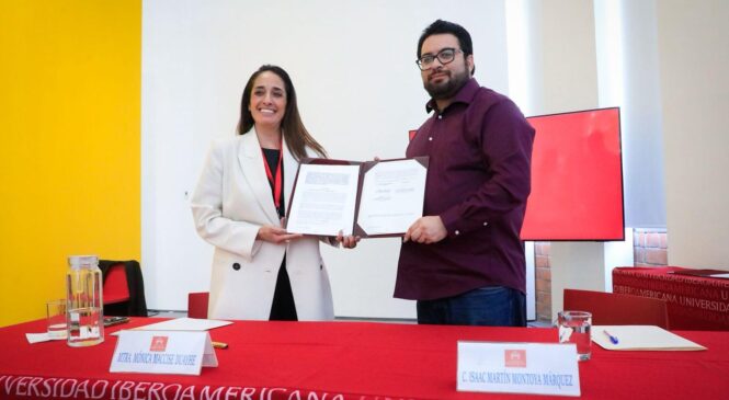 FIRMA ALCALDE ISAAC MONTOYA CONVENIO CON UNIVERSIDAD IBEROAMERICANA PARA DESARROLLAR PROYECTOS EN COLABORACIÓN